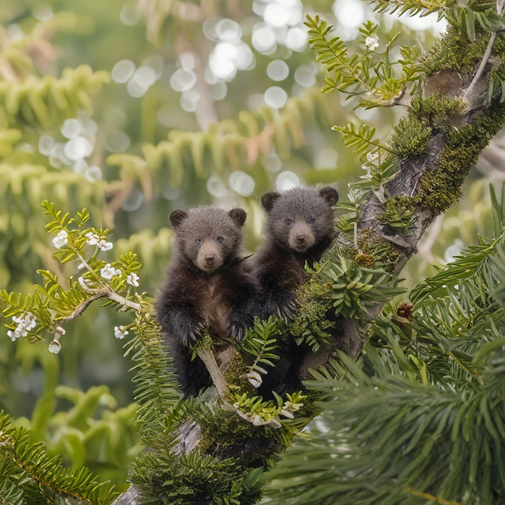 SDXL generated image: Bear cubs in the treetops